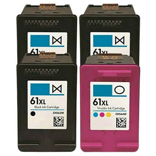 HP 61XL Black (CH563WN) Remanufactured High Yield Ink Cartridge 4-Pack
